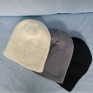 NEW Beanie Combo White Black Gray Soft Stretchy Breathable Skate Hat Three Pack